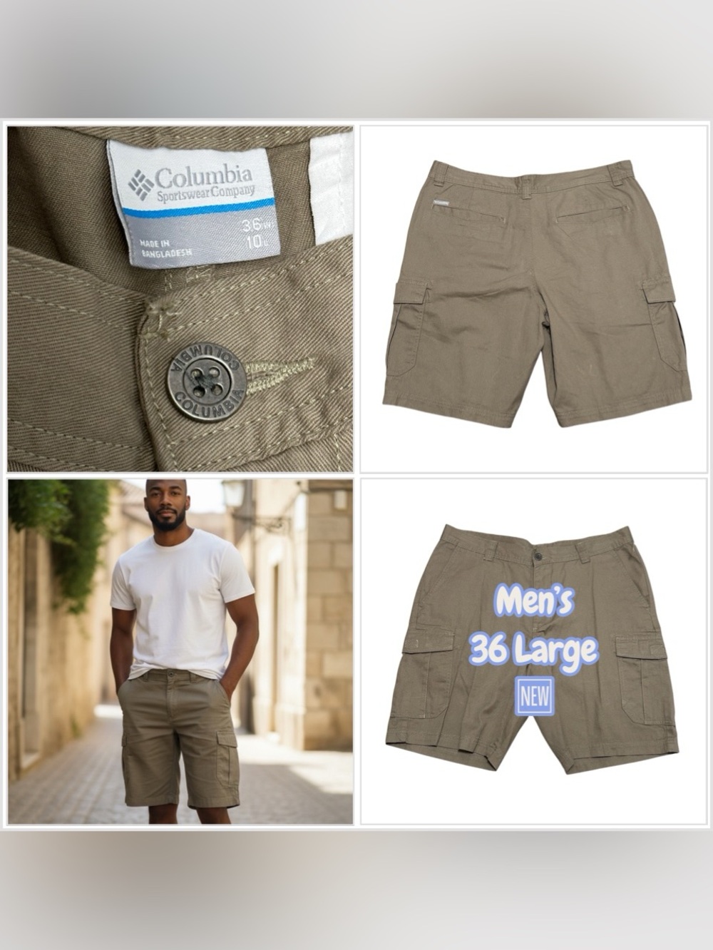 Men's Columbia 36 Large Golf Shorts Khaki Cargo Khakis Chino Cotton 6 Pockets